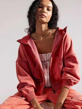 FREE PEOPLE Women's Chill Out Zip Up Size XS In High Risk Red